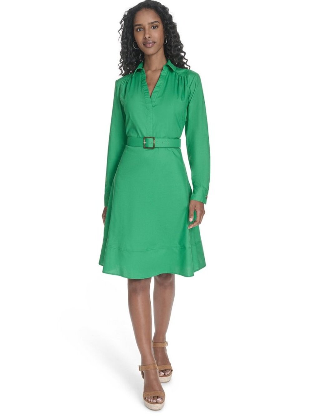 Calvin Klein Womens Green Belted Shirt Long  Sleeves MSRP $159